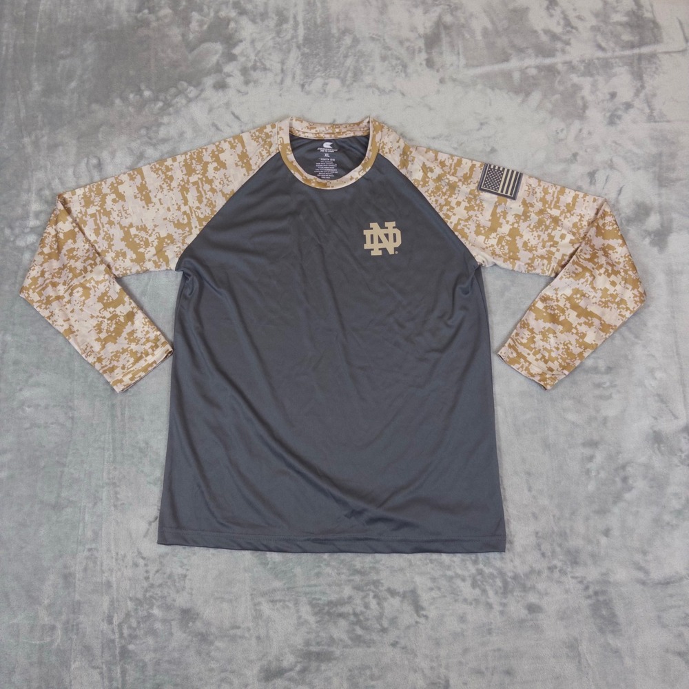 Colosseum Notre Dame Shirt Kids XL Grey Camo Long Sleeve ND Fighting Irish Tee